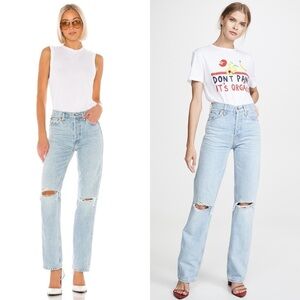 NWT RE/DONE 90s High Rise Light Wash Distressed Denim Loose Straight Leg Jean 26
